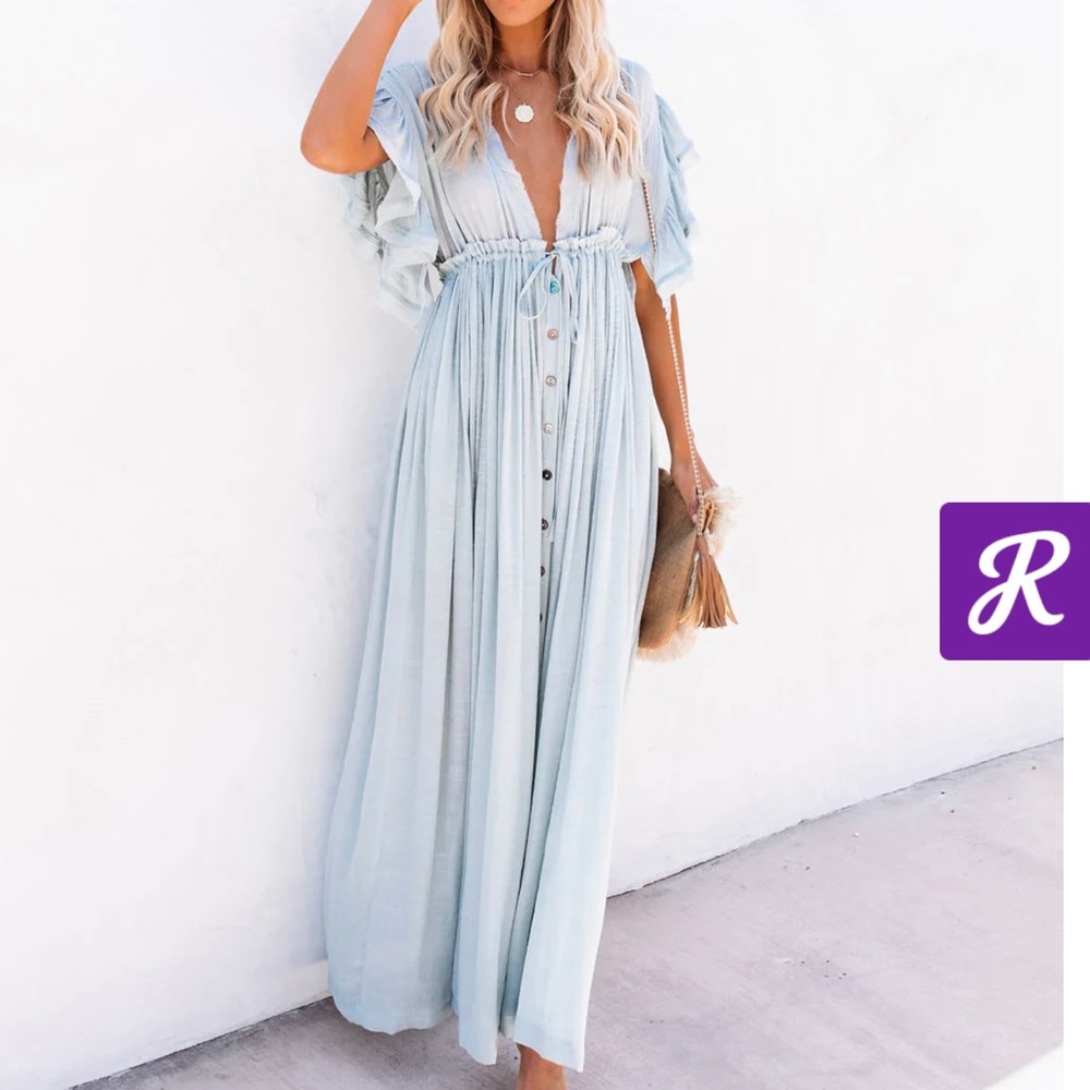 Vici Dolls Anika Button Down Ruffle Maxi Dress